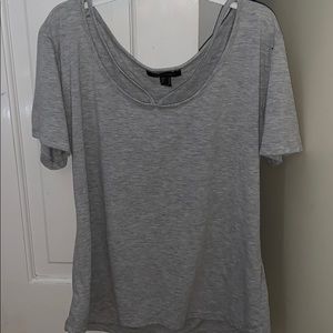 grey t-shirt with v-cut straps